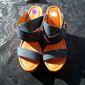 Tommy Hilfiger Wimens Blue Wedge Double Wedge 4 inch Sandals - 8 1/2